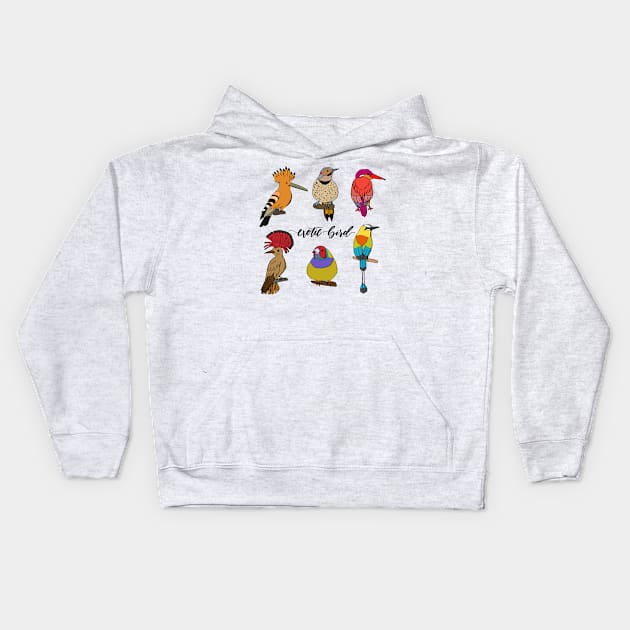 Exotic Bird Hand Drawn Kids Hoodie by Mako Design 